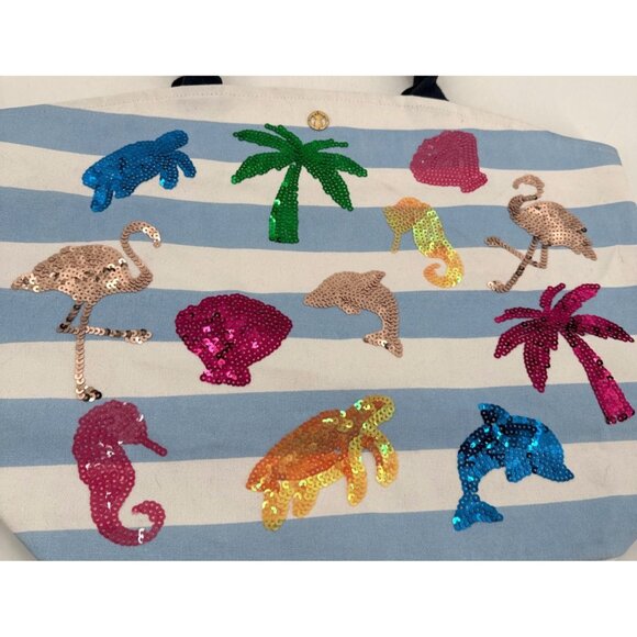 Simply Southern Sequin Beach Tote Bag With Navy Handles - Picture 2 of 7